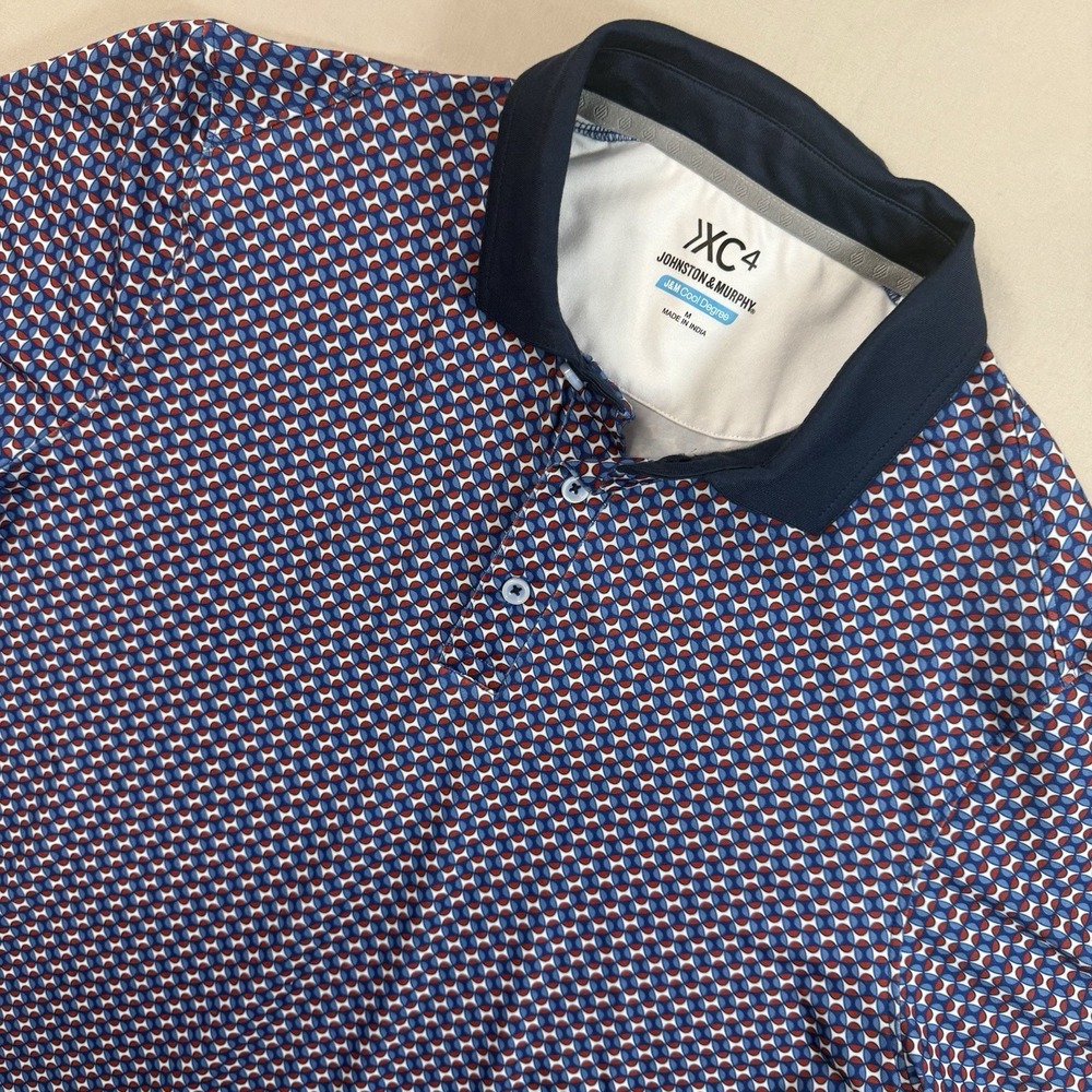 Johnston & Murphy XC4 Polo Shirt Men Medium Blue Red Geometric Golf